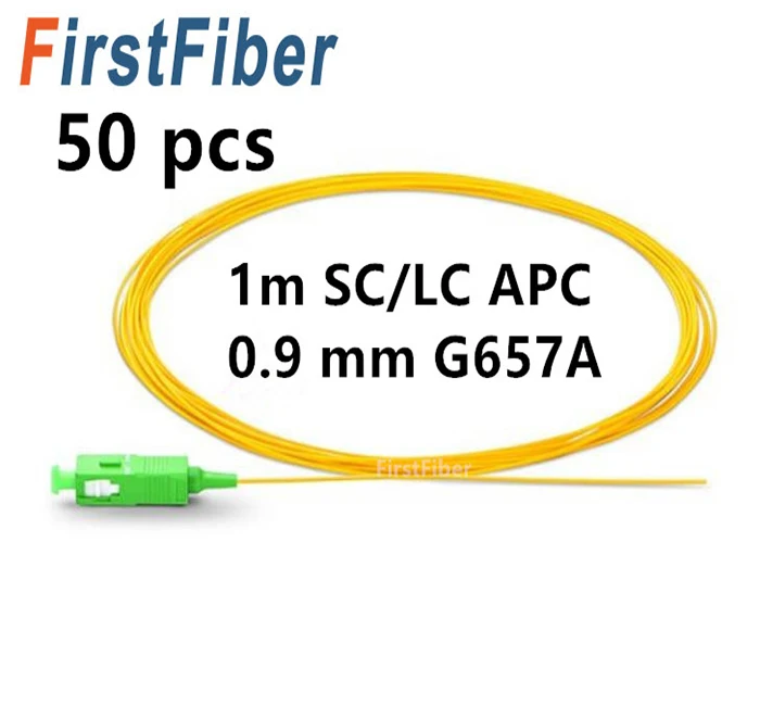 1 м 50 шт. SC APC fiber Pigtail lc APC pigtail cable G657A Simplex 9/125 одномодовая оптоволоконная косичка-0,9 мм 2,0 мм куртка ПВХ