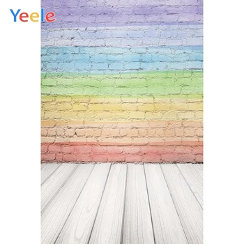 

Yeele Brick Wall Wooden Board Rainbow Gradient Baby Photography Backgrounds Customized Photographic Backdrops for Photo Studio