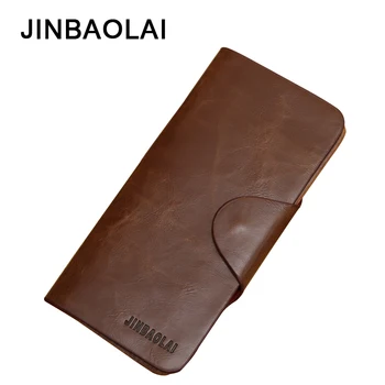 

JINBAOLAI Crazy Horse Leather Long Purse Hasp Design Men's Wallet Vintage Male Clutch Bags 17 Card Slots Photo Holder Wallet Men