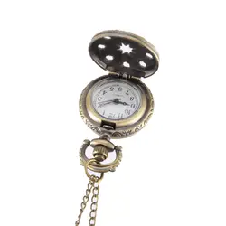 Винтажные карманные бронзовые часы Цвет кварцевые часы крутая цепь полые часы-Пентаграмма TY66