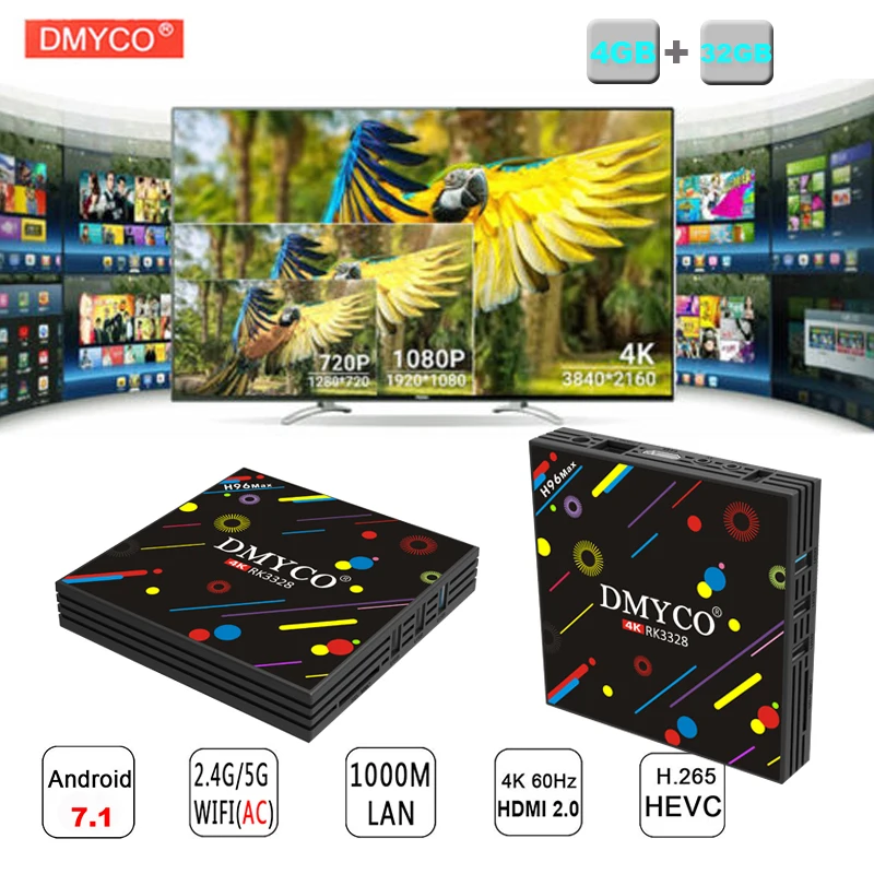 

H96 MAX smart android 7.1 tv box Rockchip RK3328 Quad-core 4GB RAM 32GROM WiFi 2.4G/5G Bluetooth 4.0 4K support iptv set top box