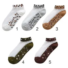 Летние Стильные женские винтажные короткие носки-лодочкой с леопардовым принтом, сексуальные прозрачные сетчатые хлопковые тонкие чулочно-носочные изделия