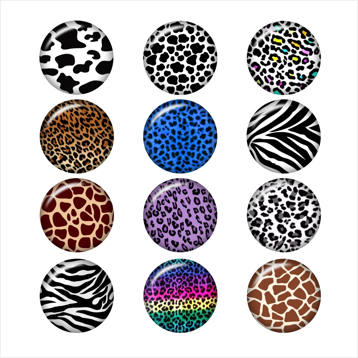 

cow leopard tiger snake Pattern glass snap button for DIY jewelry Round photo cabochons DA1035