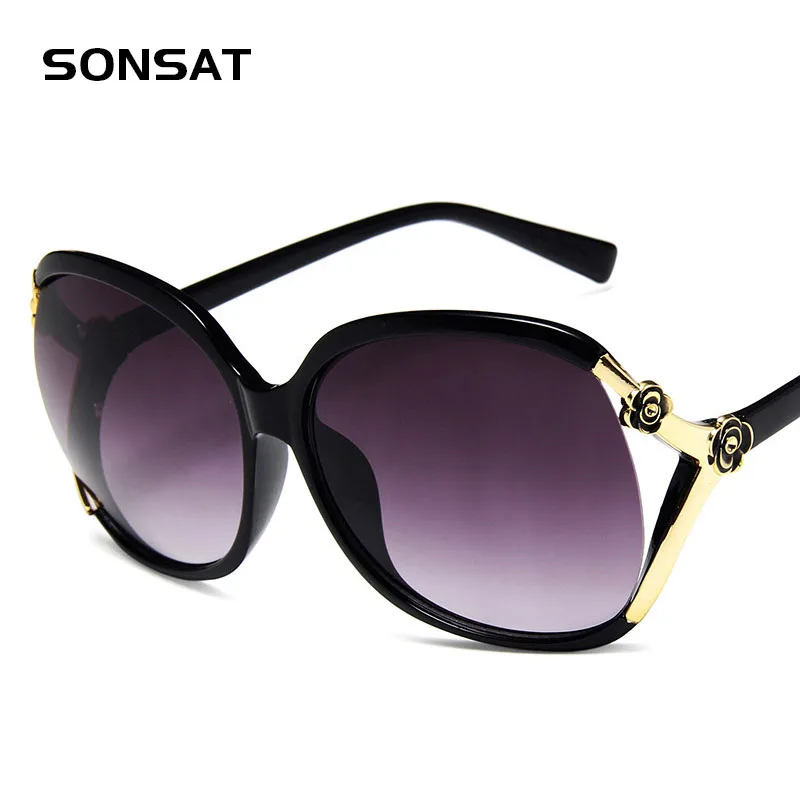 

SONSAT Retro Oversized Oval Sunglasses Women Luxury Brand Classic Vintage Camellia Ladies Glasses Shades goggles Oculos UV400