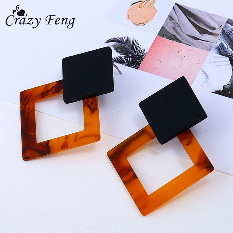 

Exaggerated 2018 Geometric Big Hollow Drop Earrings for Women Summer Square Earrings Brown Tortoiseshell Earrings Party Jewelry