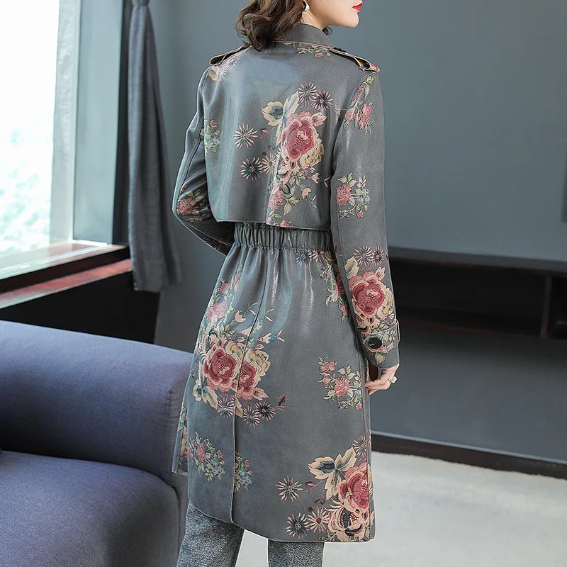 2018 Autumn Winter Fashion Designer Coat Trench 2018 Women Floral Print Belt Coat Windbreaker Ladies Casual Overcoat Female Coats