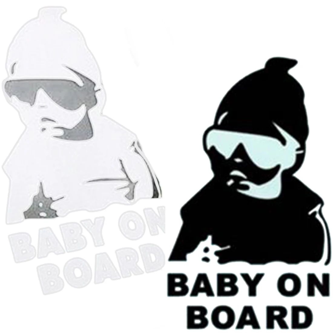 

Dewtreetali BABY ON BOARD Cool Rear Reflective Sunglasses Child Car Stickers Warning Decals Black/Silver 14*9CM