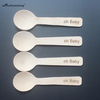 

100 pieces Customized Engrave Wooden Disposable Baby Shower Party Small Spoons | Customized Baby Shower Cutlery 10cm Oh Baby