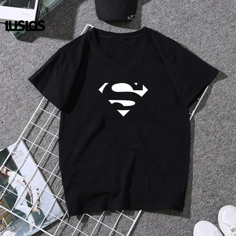 

LUSLOS Superman Marvel T Shirt Women Summer Short Sleeve White Black Casual O-neck T-shirt Superhero Femme Streetwear Harajuku T