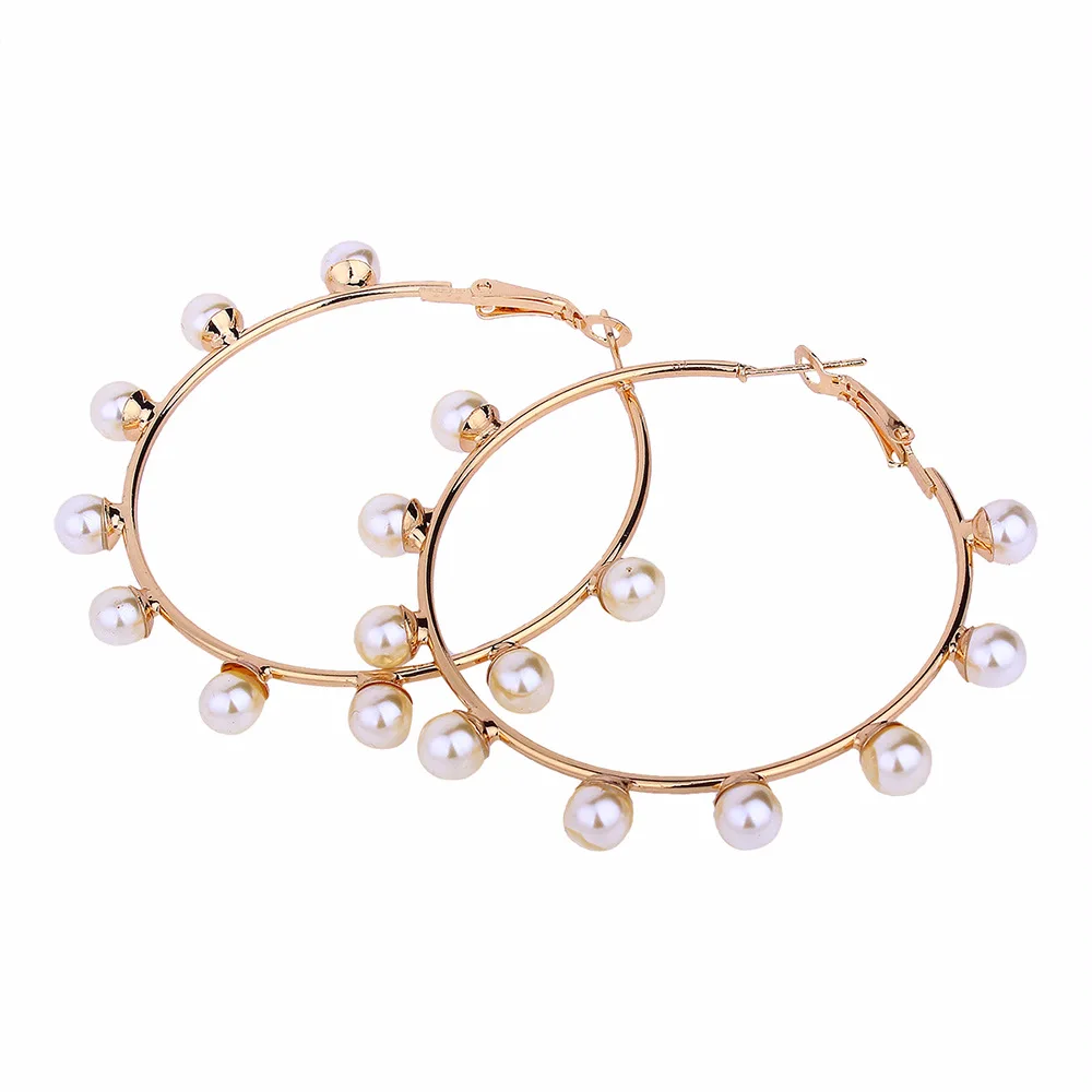 

Neylanly 2019 Big Circle Earrings Imitation Pearl Earring Gold Color Geometic Earrings For Women Wedding Jewelry Earrings New