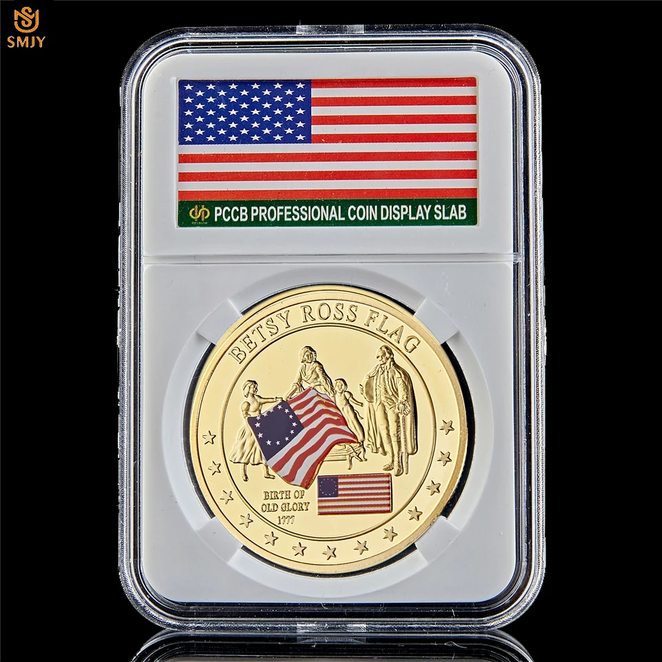 

USA Betsy Ross Flag US History of Old Glory Gold/Silver Plated Challenge Commemorative Coin Value W/PCCB Holder