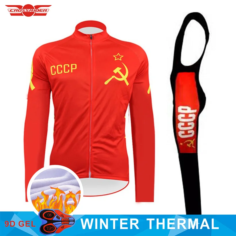 

2019 Retro Cycling Jersey MTB CCCP Bike Clothing Pants Set Ropa Ciclismo Mens Winter Thermal Fleece Bicycle Clothes Cycling Wear