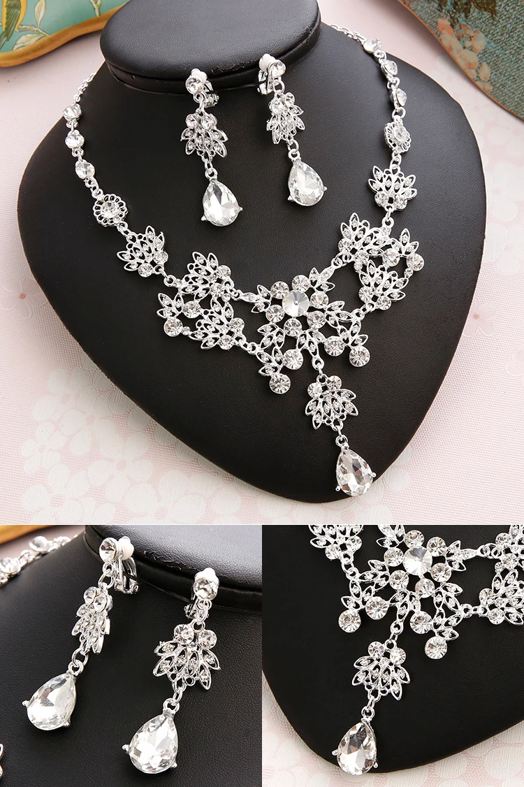 Wedding Sets for Women Bling Bride Hair Accessories Tiaras Earrings Necklace Wedding Jewelry Sets (8)