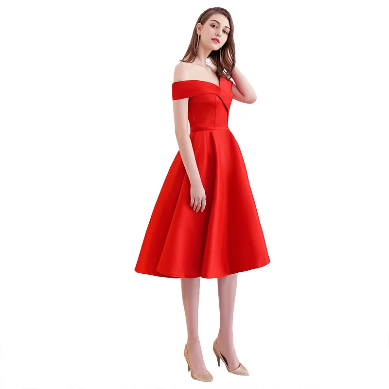 Женское атласное вечернее платье FADISTEE Красное Атласное короткое трапециевидной