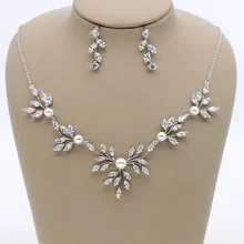Stunning Copper Wedding Cubic Zircon Jewelry Set Bridal CZ Necklace Earring Set Banquet Party Jewelry Set Bridesmaids Jewelry bride zircon drops hypoallergenic ear clip necklace set wedding bridal party jewelry set dress up necklace earring set