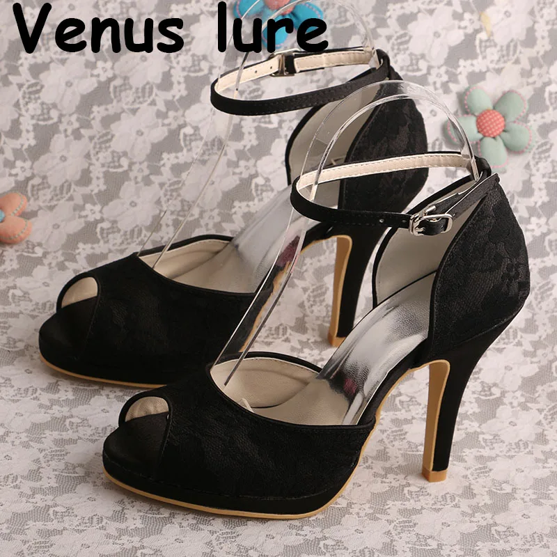 Venus lure/Женская обувь Летние босоножки на высоком каблуке черные кружевные туфли с