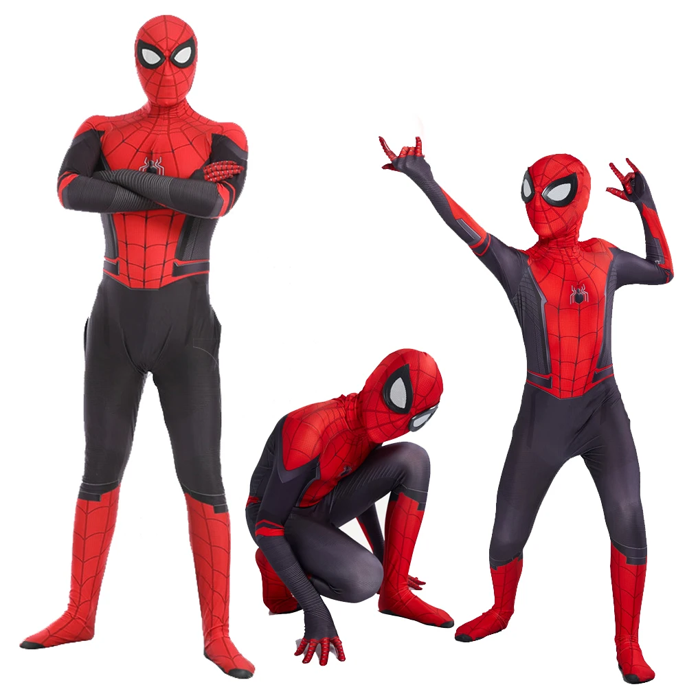 Детская одежда для мальчиков, костюм для мальчиков и девочек «Человек-паук»: далеко от дома Питер Паркер костюм зентай для косплея Детская футболка с рисунком Человека-паука и боди; трико для взрослых