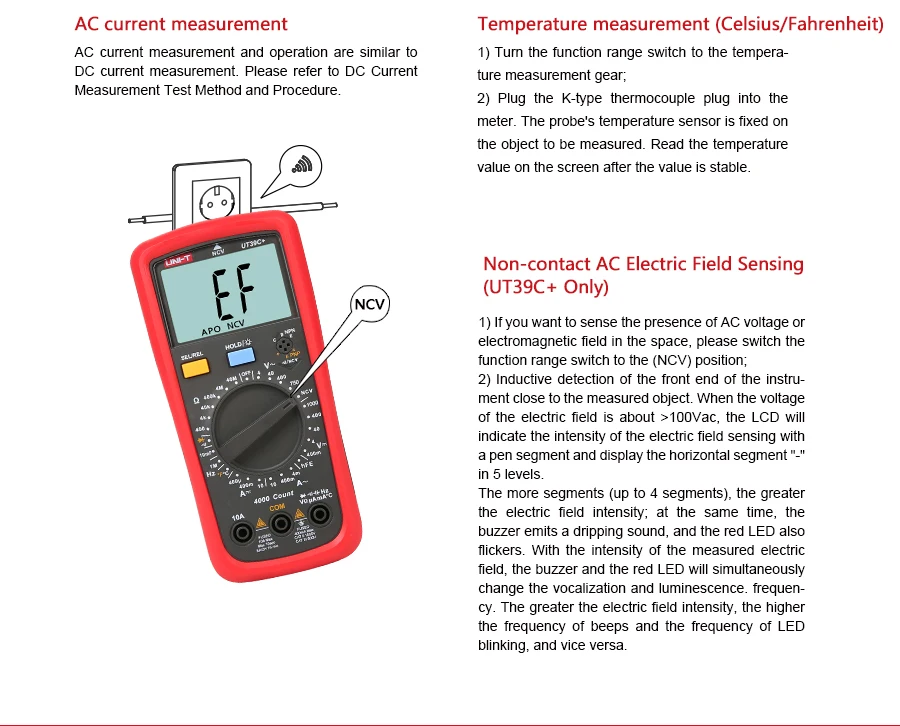 UNI-T UT39C+ цифровой мультиметр Авто Диапазон тест er обновлен от UT39A/UT39C AC DC V/A Ом/температура/частота/HFE/NCV тест