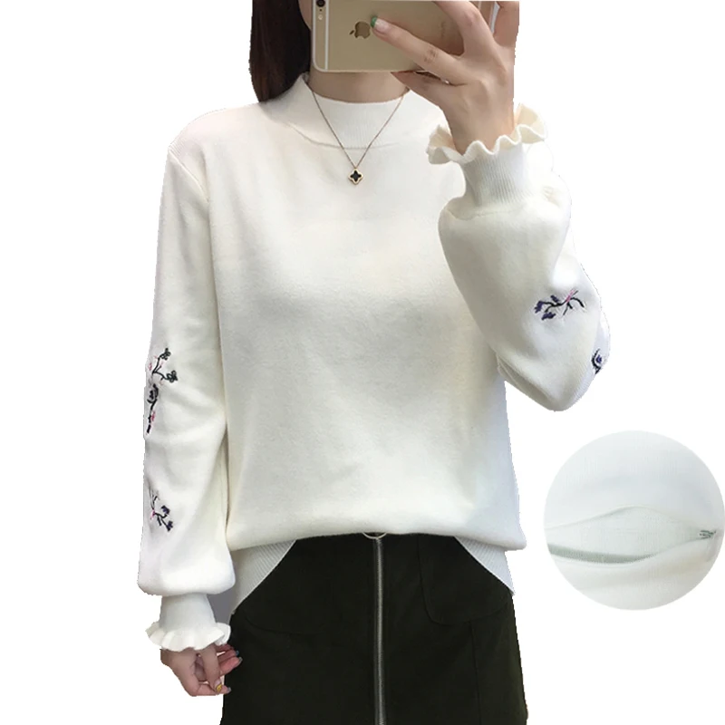 

Maternity Nursing Knit Pullover Breastfeeding Sweater Tops for Pregnant Women Autumn Winter Floral Embroidery Undershirt Clothes