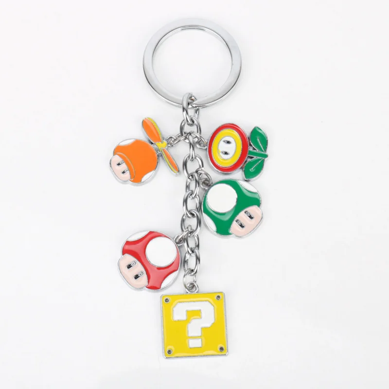 1 pcs Creative Cartoon Super Mario Bros Figure Toys Keychain Nario Luigi Mushroom Question Mark Pendant Key Chain Ring toys