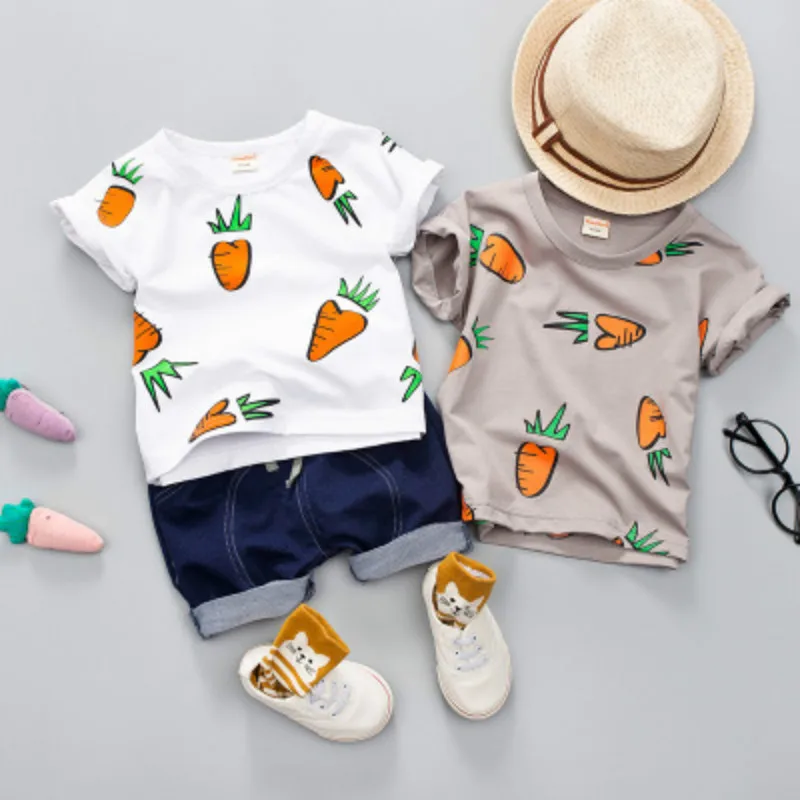 

Boys Suit 2019 Summer New Casual Short-sleeved Shorts Round Neck Boy and Girl Baby Print Two-piece Children's Suit