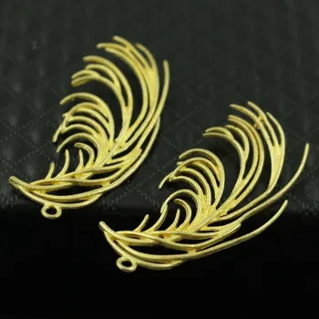 

46*22mm Bird Feather Pendant Charms Connectors Brass Metal Findings DIY Jewelry Making Accessories
