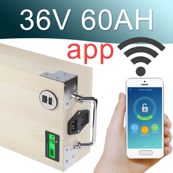 شراء36 فولت 60AH APP ليثيوم أيون دراجة كهربائية بطارية الهاتف التحكم USB 2.0 ميناء دراجة كهربائية سكوتر Ebike الطاقة 3000 واط الخشب