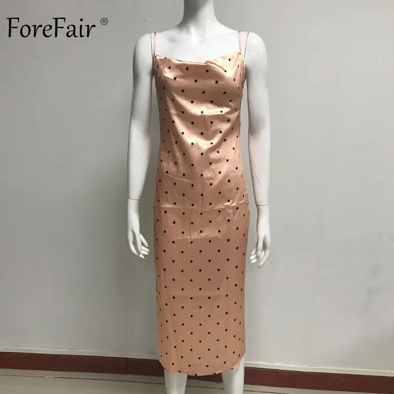 Forefair Summer Satin Dress Women Long Sexy Spaghetti Strap Green Pink Backless Midi Party Night Club Silk Slip Dress 2018