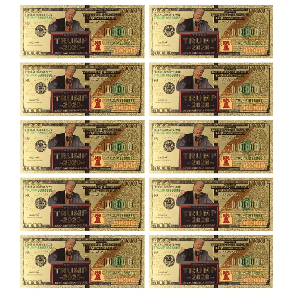 10 шт. нам памятный значок Дональда Трампа монета президент банкнот невалютных 1 миллион долларовые банкноты из золотой фольги Билл коллекции подарок