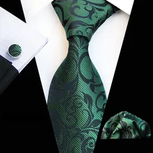 Модный дизайн, набор галстуков, деловые мужские шелковые галстуки с цветочным принтом, мужские галстуки, темно-зеленые галстуки, галстук, карманные Квадратные Запонки