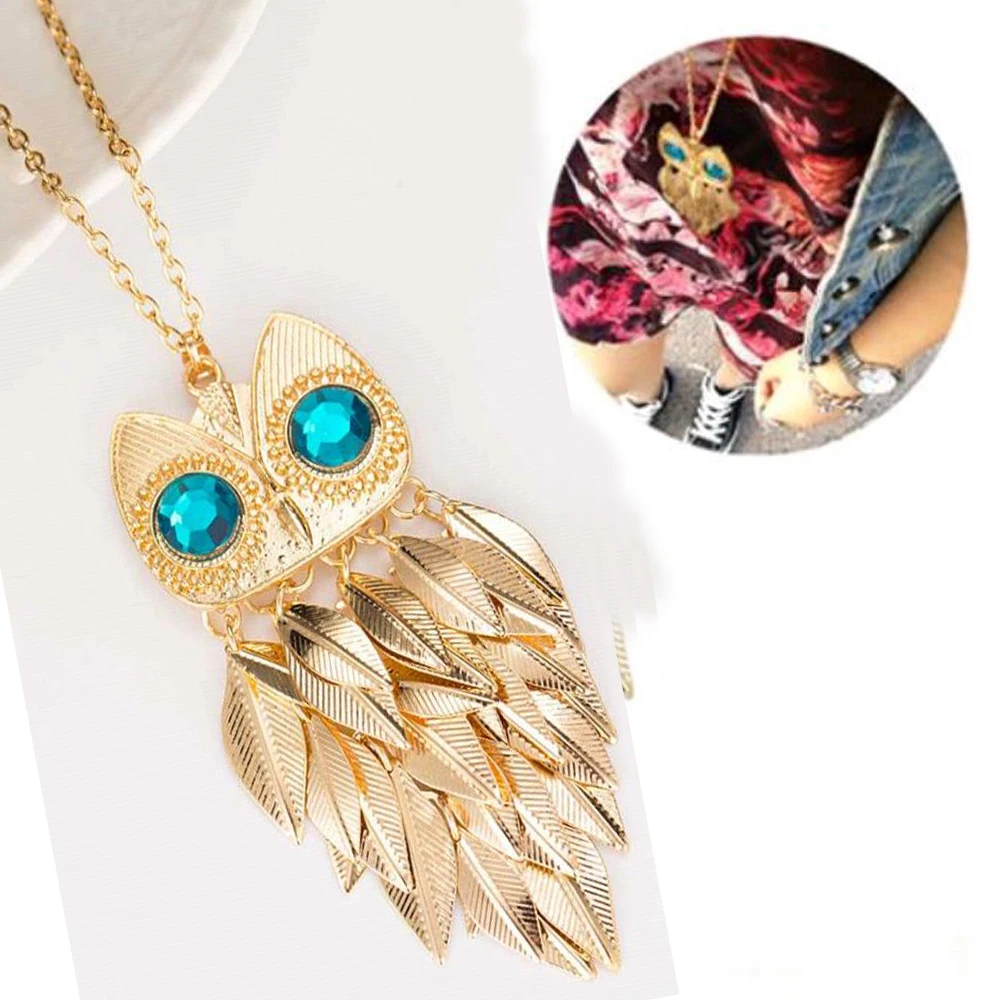 Новая модная стильная цепочка с подвеской в виде совы золотыми листьями длинное