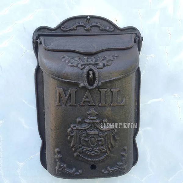 Сельский стиль Сверхмощный настенный чугунный почтовый ящик металлическая почтовая коробка газета письмо почтовый ящик деревенский почтовый ящик гардон ярд - Цвет: Emblem mailbox
