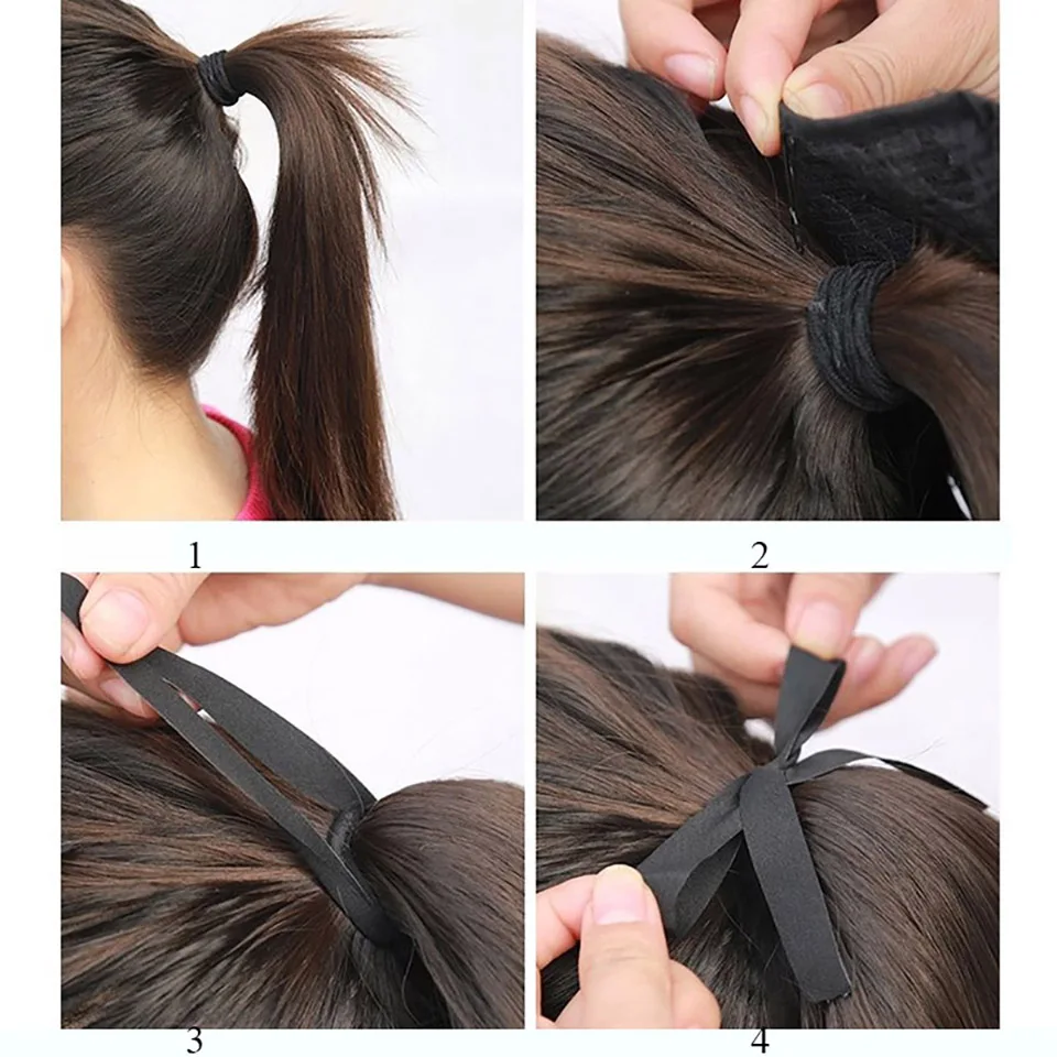 WTB Synthetic long straight hair red brown black Hair Heat Resistant Ribbon Drawstring Ponytail Pieces Extension