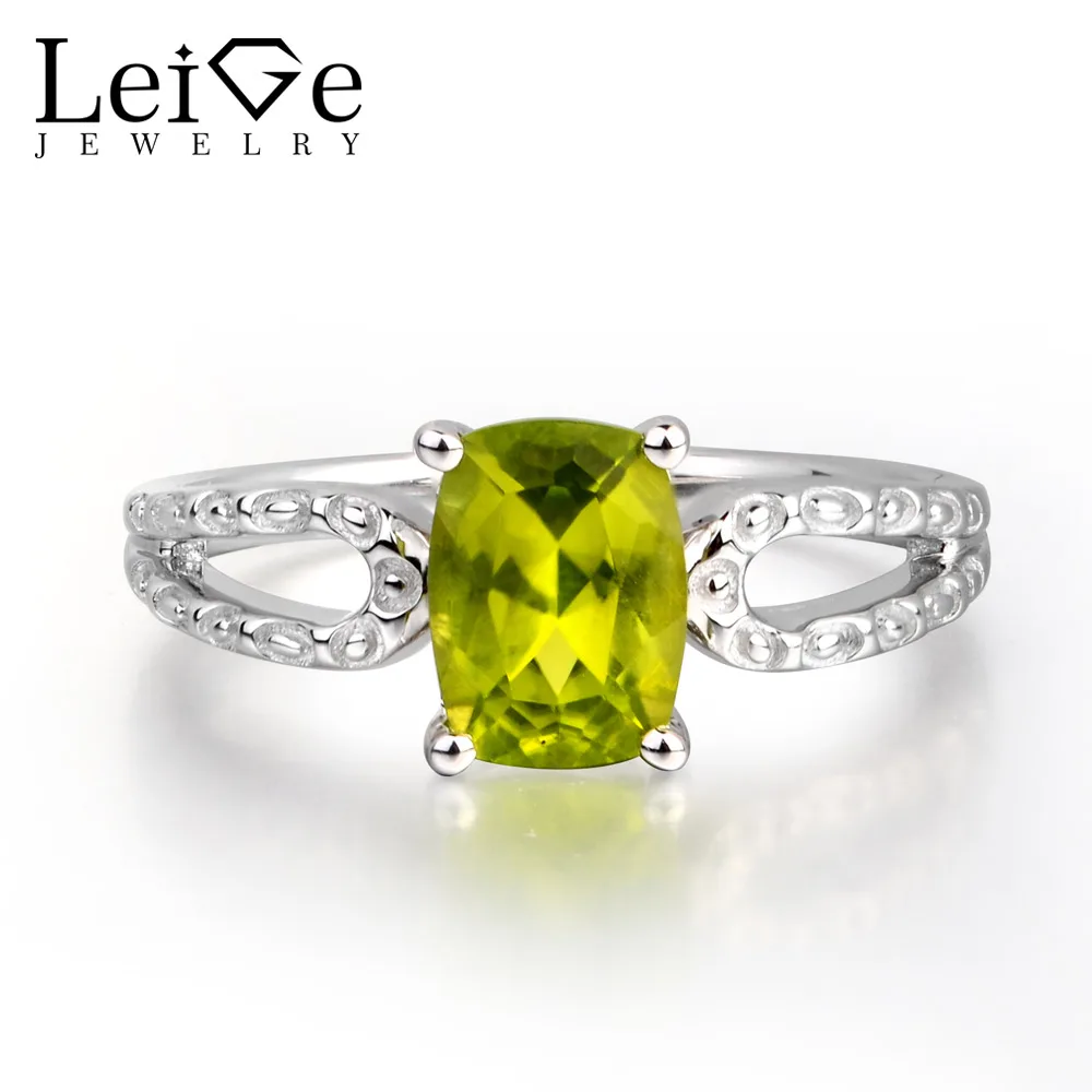 Leige Jewelry Genuine Peridot Gemstone Cushion Cut Engagement Romantic