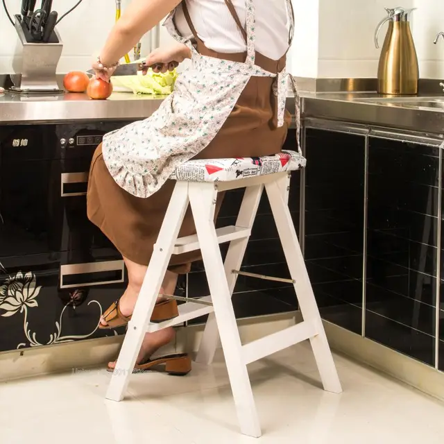 16 Multifunction Wood High Stool Folding Step Kitchen Ladder 16 Multifunction Wood High Stool Folding Step Kitchen Ladder Portable Home Change Shoes Storage Shelf