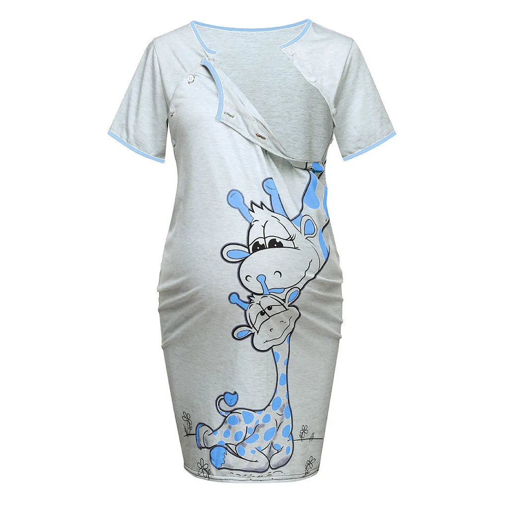 LONSANT платье для беременных женщин мультфильм печати короткий рукав ночная рубашка хлопок для беременных Повседневный одежда летнее платье для беременных