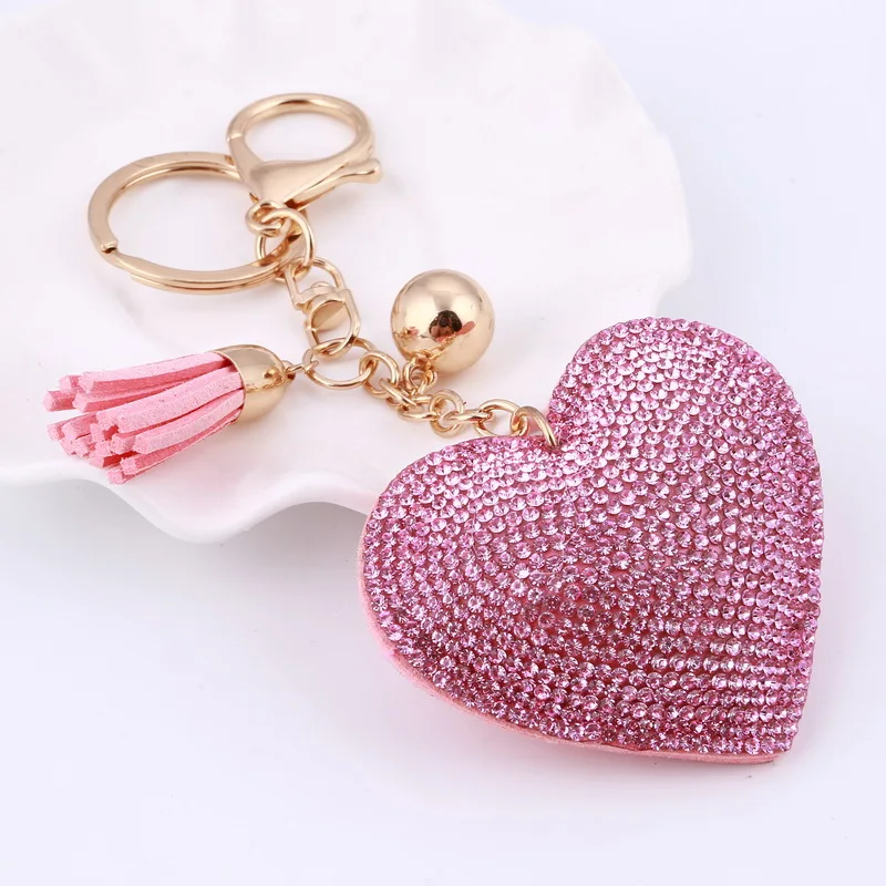 christmas gifts women key chain love heart key cover leather pink