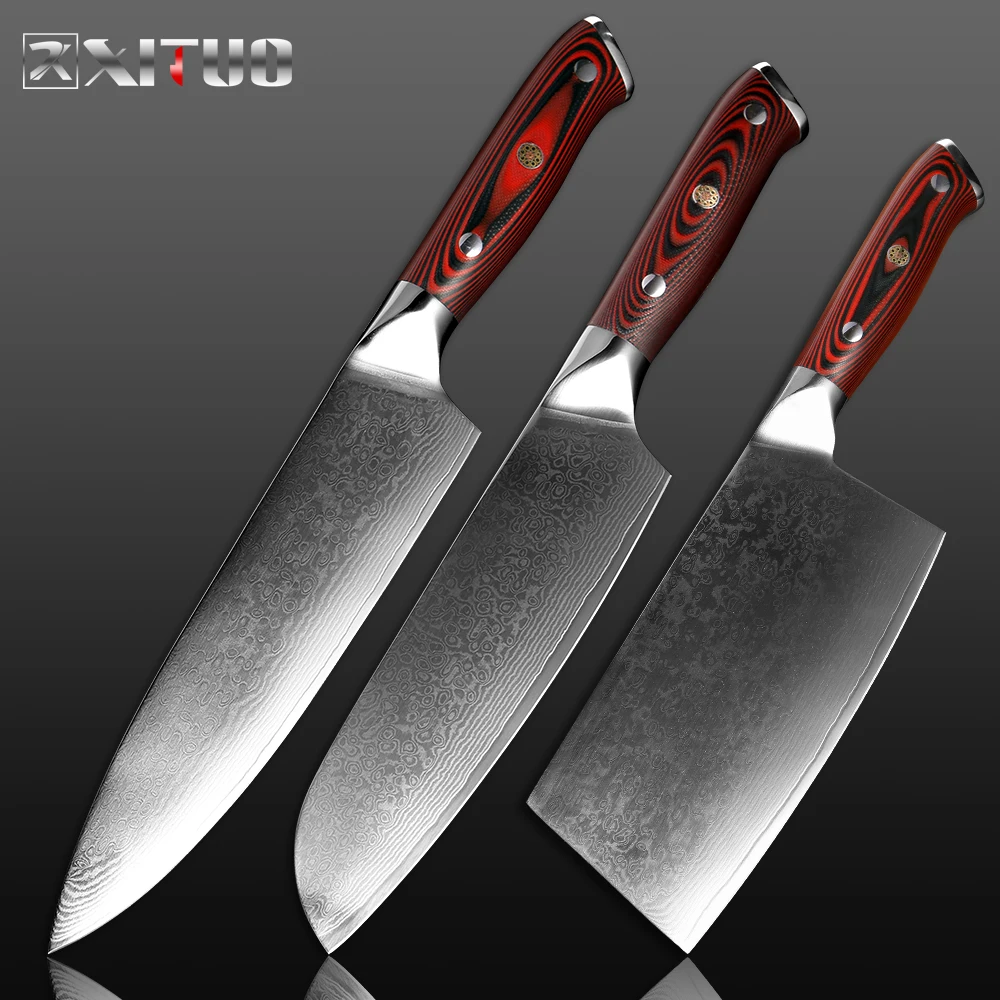 

XITUO Damascus Chef Knife Japanese Kitchen Knife Santoku Utility Cleaver Exquisite Family Restaurant Cooking Tools G10 Handle