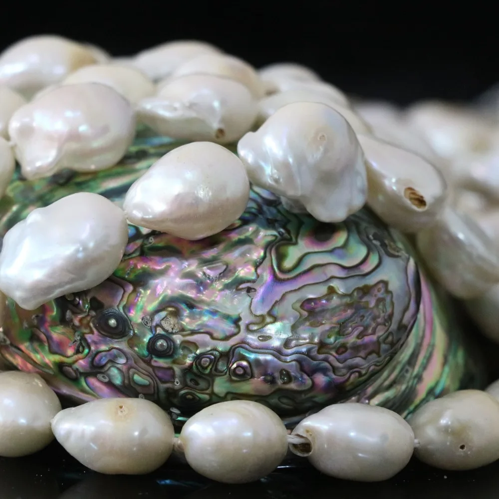 

Freeform natural white cultured freshwater pearl loose beads 12-19mm irregular hot sale women jewelry making 15inch B1359