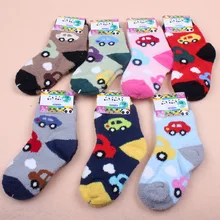 12 Pairs Autumn Winter Warm Thick Children Toddlers Girls Boys Hosiery Cartoon Car Sleeping Socks Baby Kids Unisex coral fleece