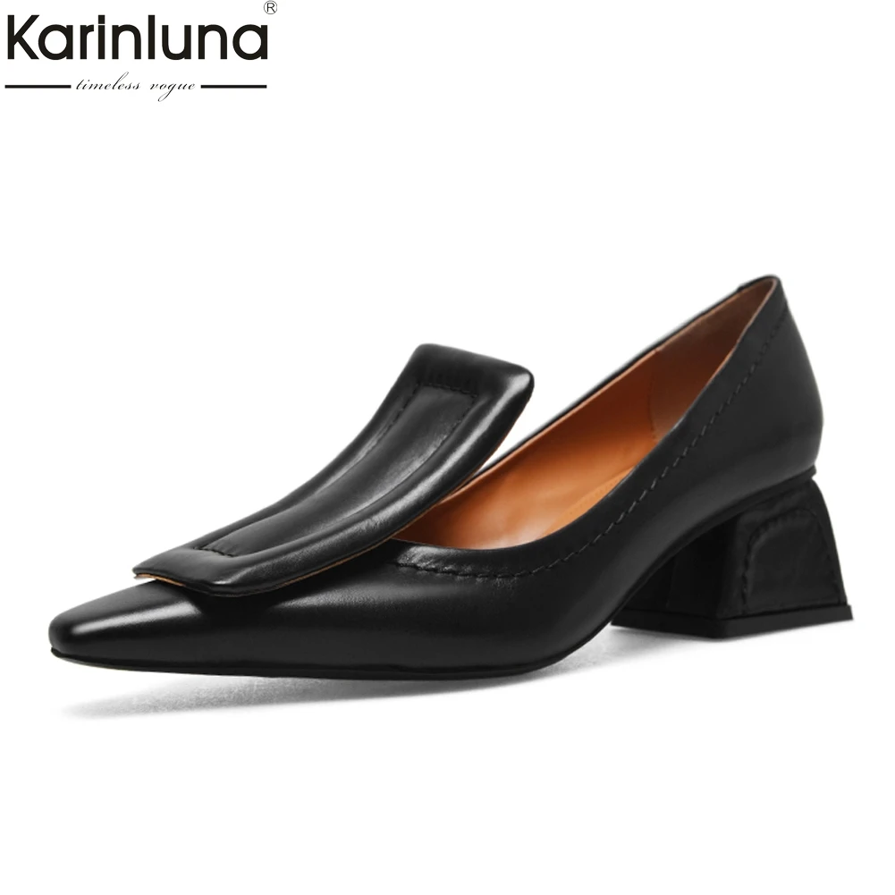 

INS hot brand design Mules chunky High Genuine Leather Women Pumps Square Toe Footwear Spring summer Fashion Ladies Shoes woman