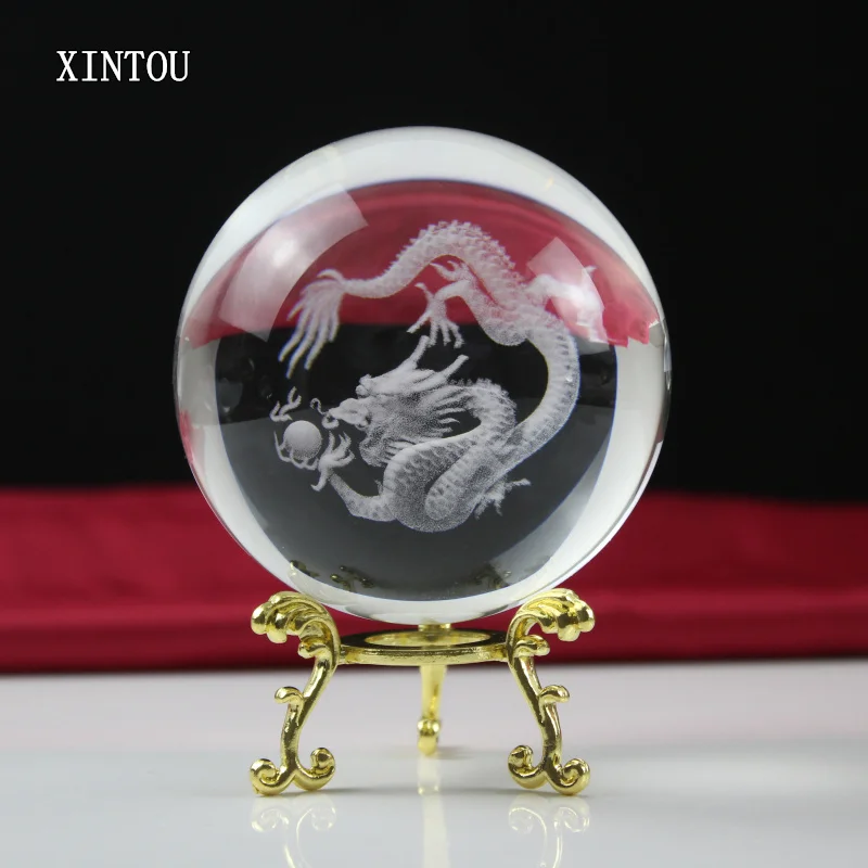 XINTOU 60 мм/80 мм 3D лазерная гравировка Статуя Дракона хрустальный шар фэн-шуй