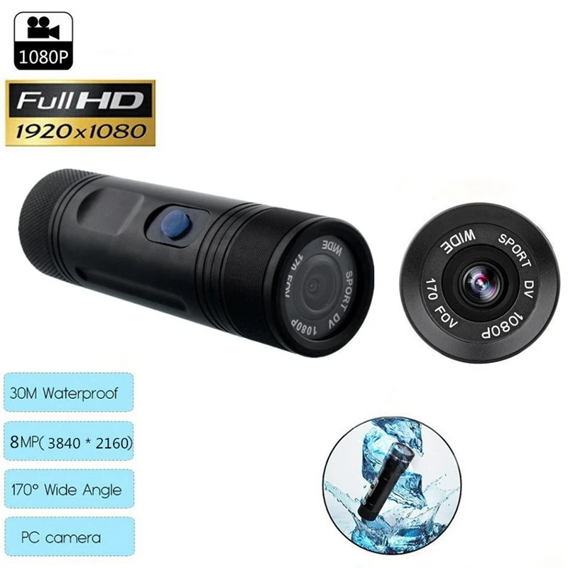 HOT-Mini Camcorder Video Recorder 1080P Outdoor Trail Hunting Camera Waterproof Hd Cam Outdoor Sports Helmet Dv