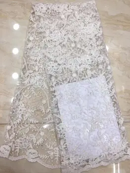 

White Sequined African French Mesh Net Lace Fabric For Evening Party Dress Fabrics 2019 New Nigeria Sequins(7-19