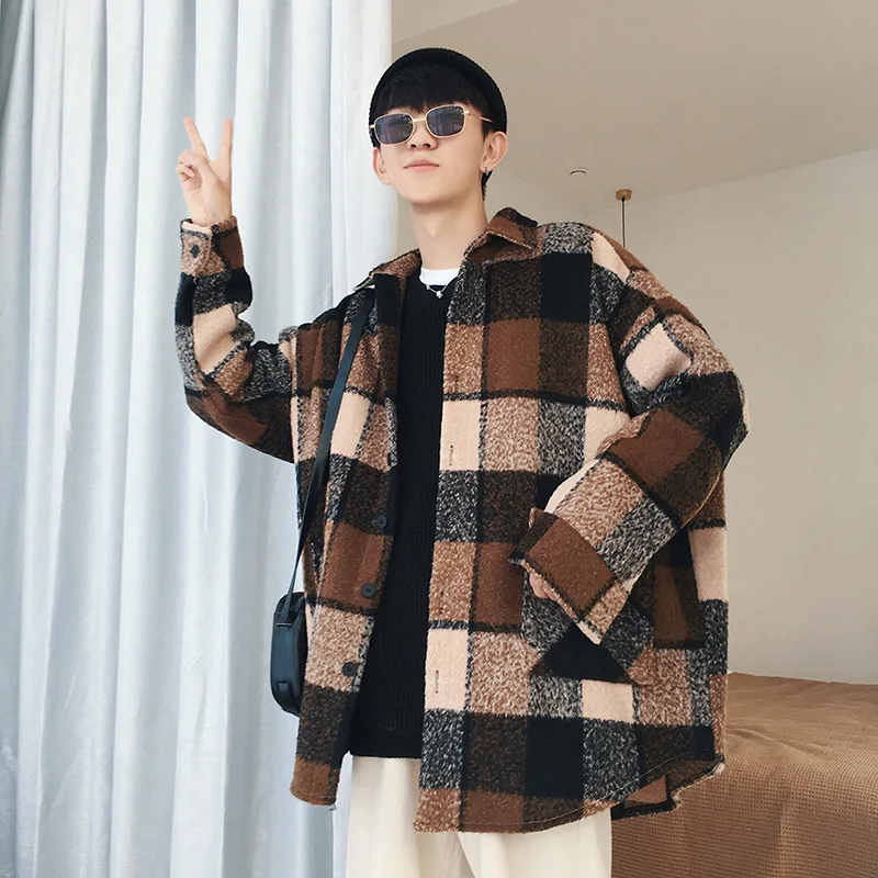Plaid Shirt Men Fashion Casual Loose Wool Jacket Coat Man Autumn New Streetwear Male Clothes High Quality Long Sleeve Shirt Plaid Shirt Men Fashion Casual Loose Wool Jacket Coat Man Autumn New Streetwear Male Clothes High Quality Long Sleeve Shirt