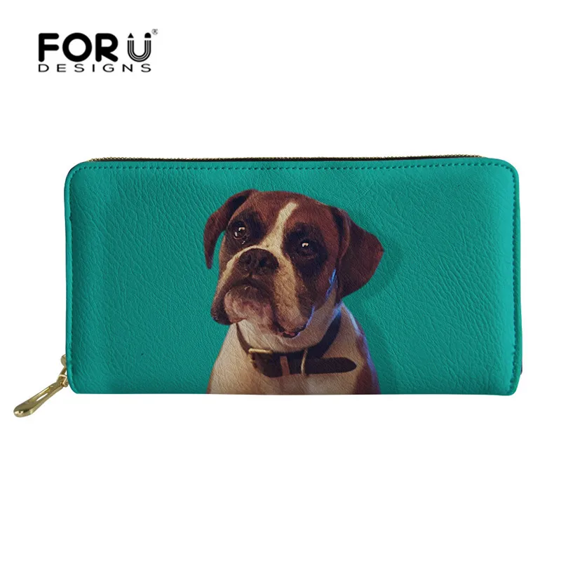 FORUDESIGNS Custom Images Christmas Boxer Dog Ladies Wallet Women Leather Purse Multifunction Women Wallet with Zipper Money Bag 