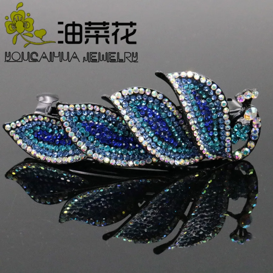 

Noble Wedding Hairpin Women Lady blue Peacock Hair Clip Shine Rhinestone Hairpin Barrette Hair Decor Inlaid Jewelry Accessories