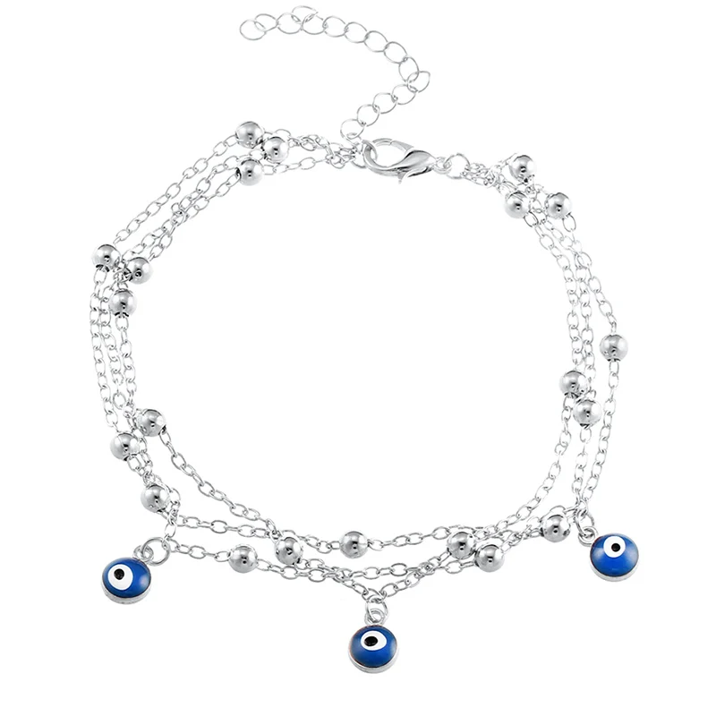 

Multi-layered Beaded Anklets Fashion Girls Blue Eye Pendant Jewelry Cute and Romantic Geometric Trendy Anklets For Women W3
