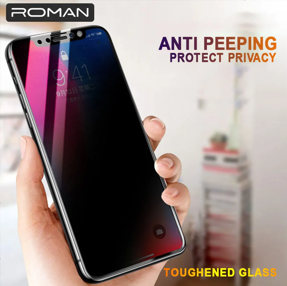 

ROMAN Privacy Protective Tempered Glass on the For iPhone X XR XS MAX 5 5S SE Screen Protector For iPhone 7 6 6S 8 Plus Film