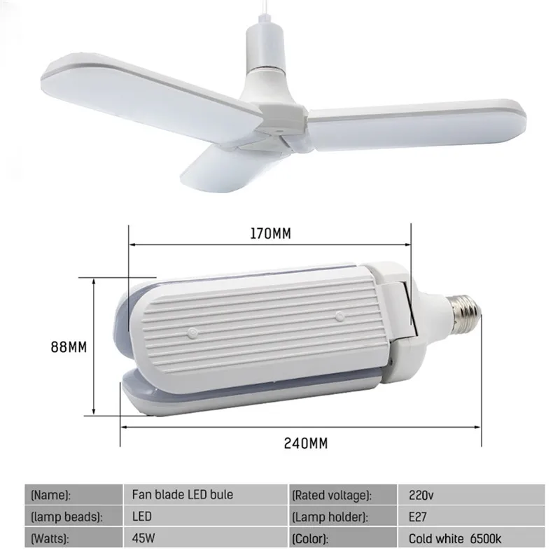 CLAITE 2835 228LED E27 45 W Складной вентилятор Blade угол регулируемая лампочки для внутреннего Home Decor AC85-265V супер яркий
